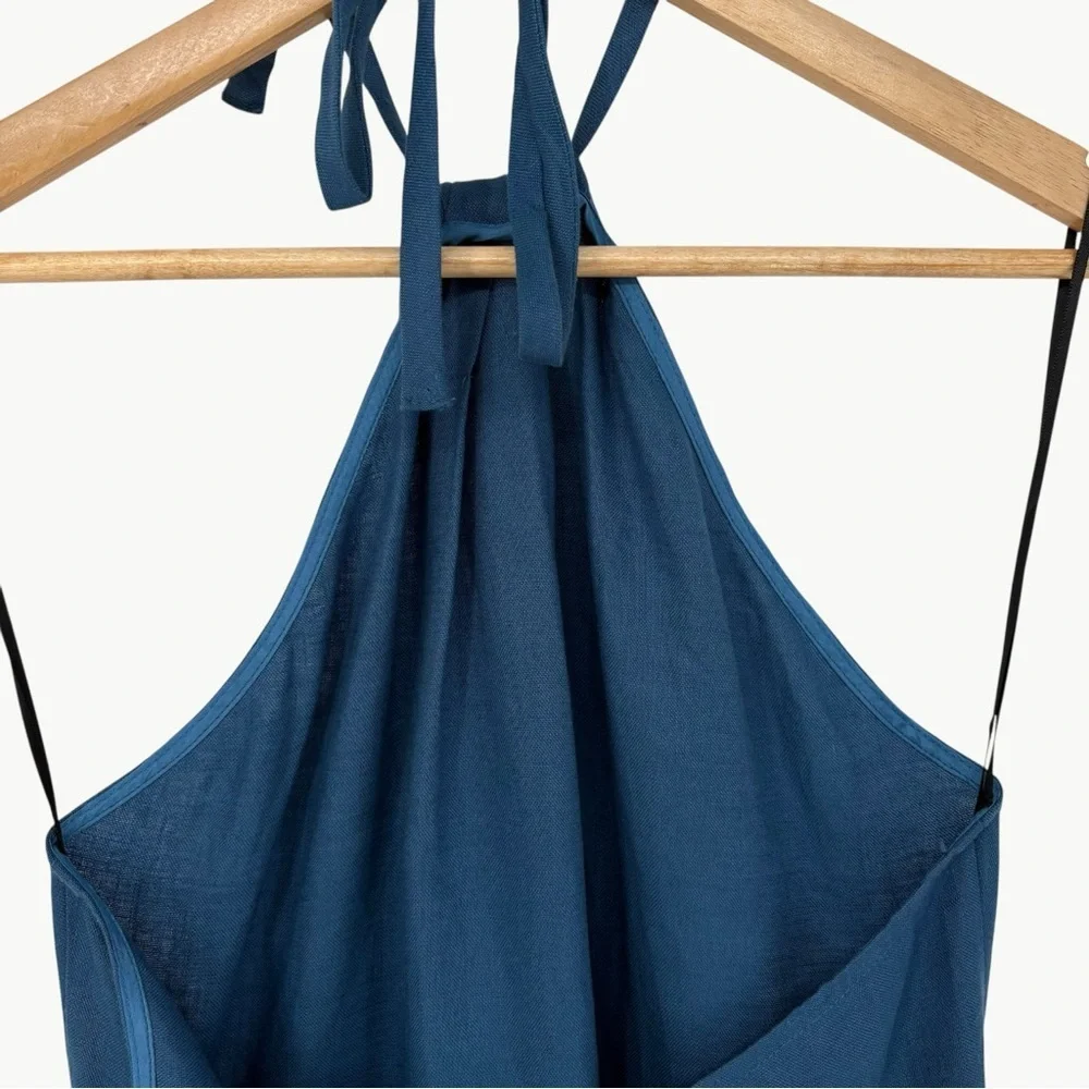NWT Reformation Dory 100% Linen Halter Faux Wrap Mini Dress | Sz 10 | Blue - Picture 4 of 15